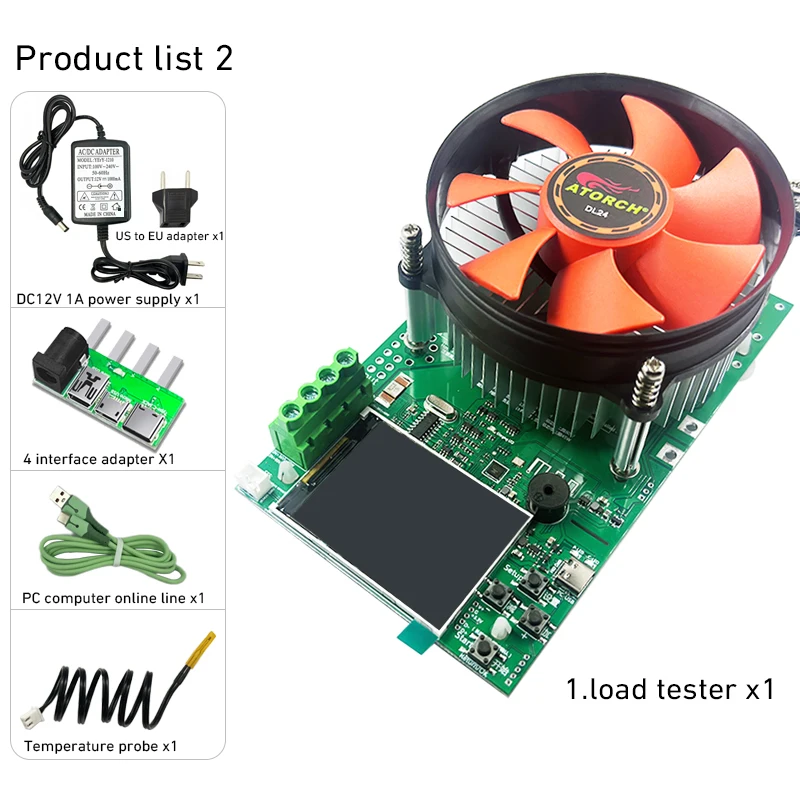 150W 4-draden batterijcapaciteitstester 2,4 inch TFT-kleurenscherm CNC-type elektronische belasting stroomontladingstester met EU-adapter