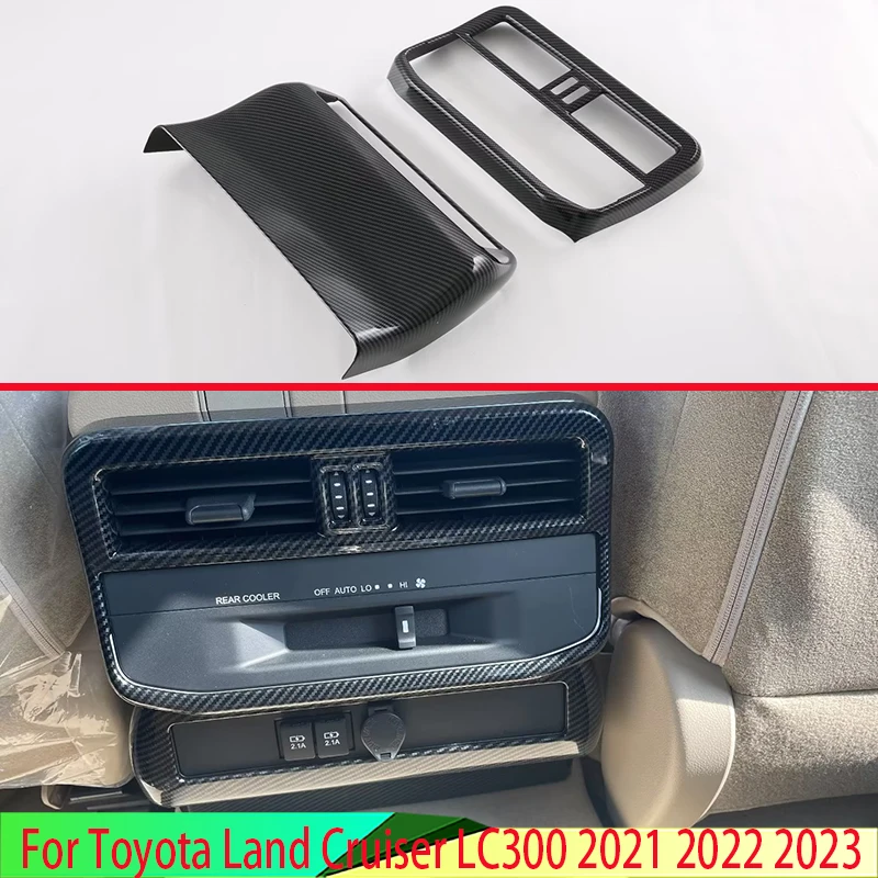 

For Toyota Land Cruiser LC300 2021 2022 2023 Carbon Fiber Style Plated Armrest Box Rear Air Vent Frame Trim Cover