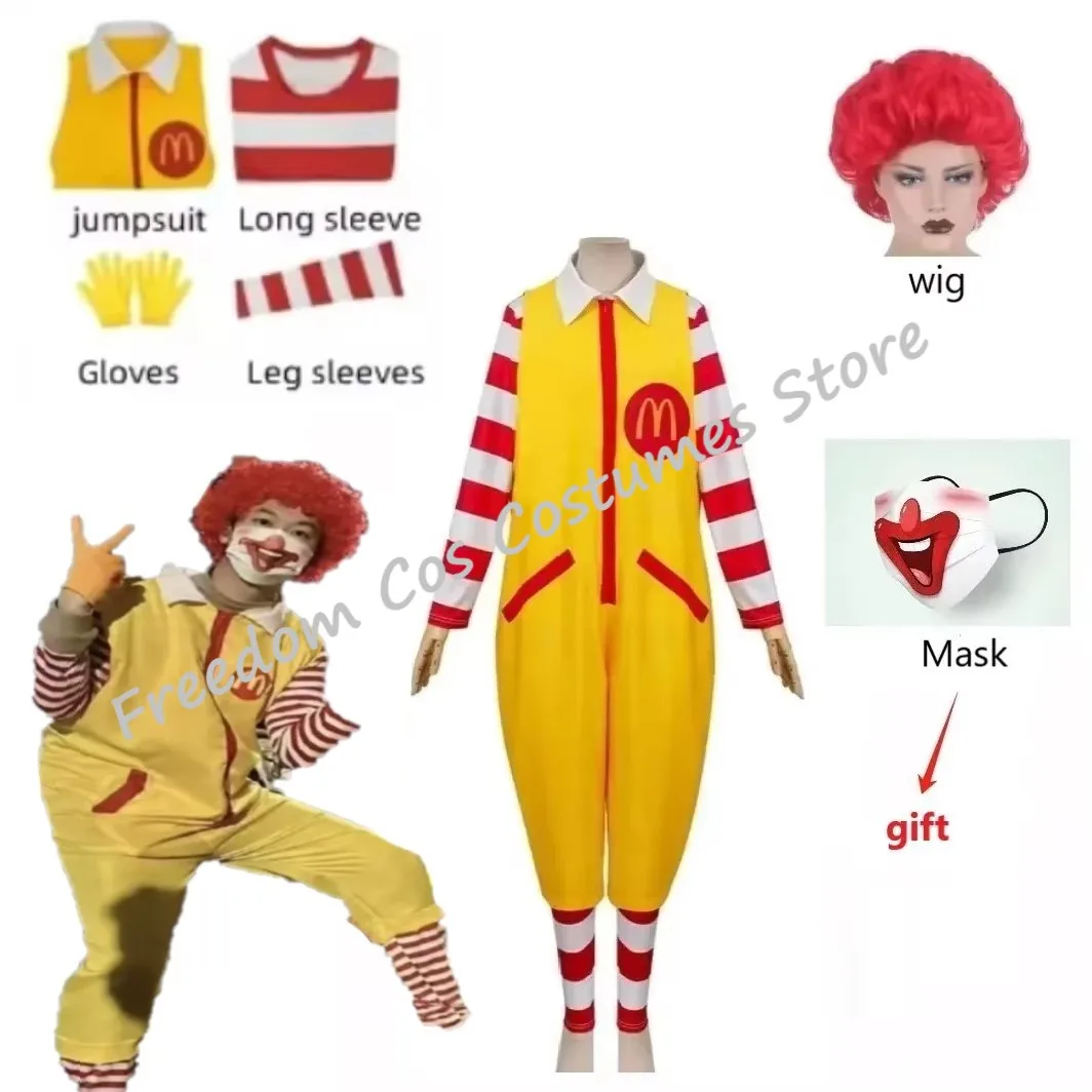 Halloween Christmas Cosplay Parent-Child Clown Costume Props Party Stage Performance Fastfood Yellow Clothing for Adult Kid