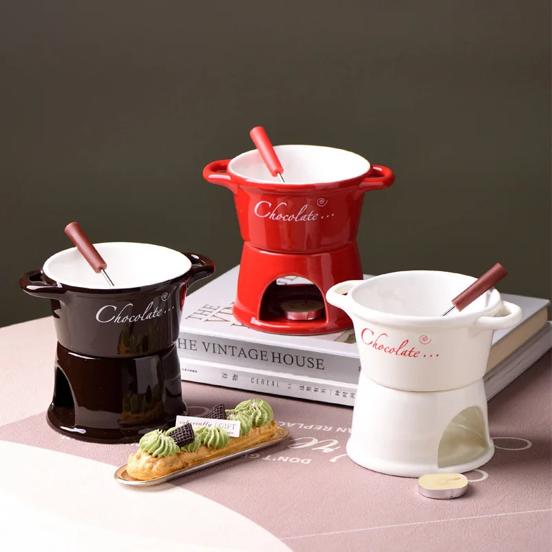 Mini Cheese Fondue Cup Butter Heating Pot Double Ear Handle Ceramic Chocolate Fondue Pot Suitable for Cheese or Chocolate