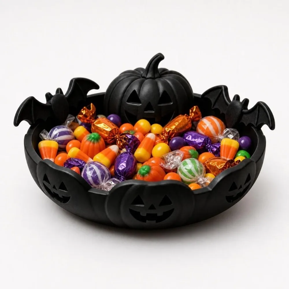 Gothic Style Pumpkin Jewelry Tray 3D Printed Lantern Shaped Halloween Desk Ornament Hollow-out Design Triple Pumpkin Head