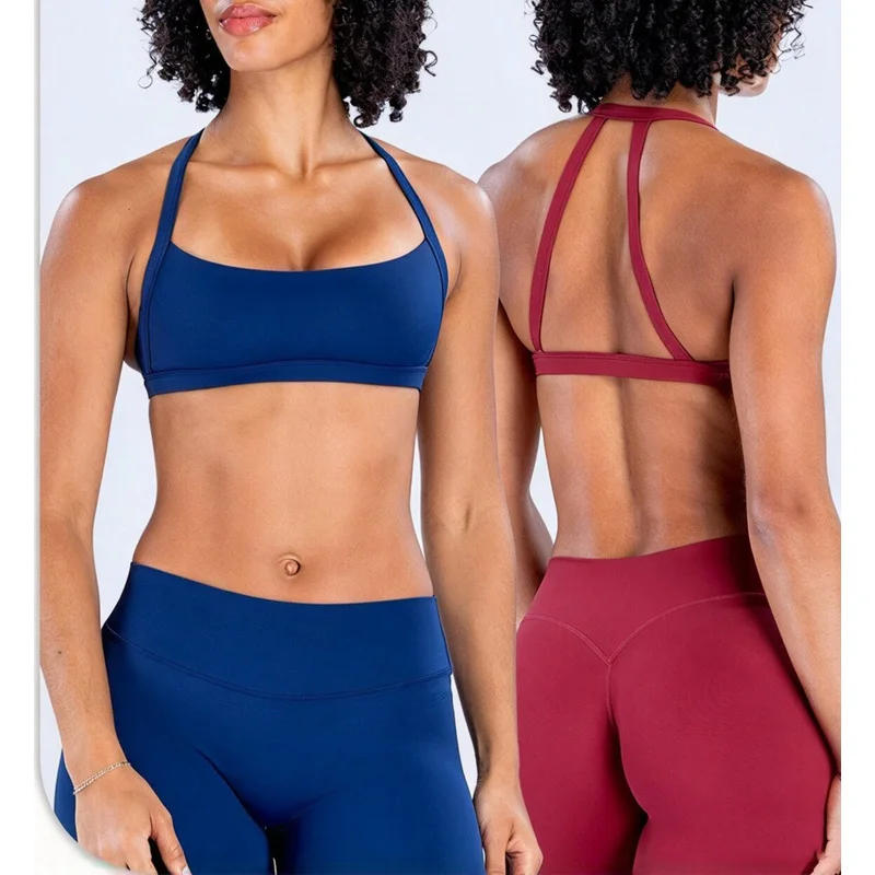 Denyf Double Shoulder Strap Sports Bra Fast-Drying Outdoor Running Fitness Top Backless Yoga Bra Women's