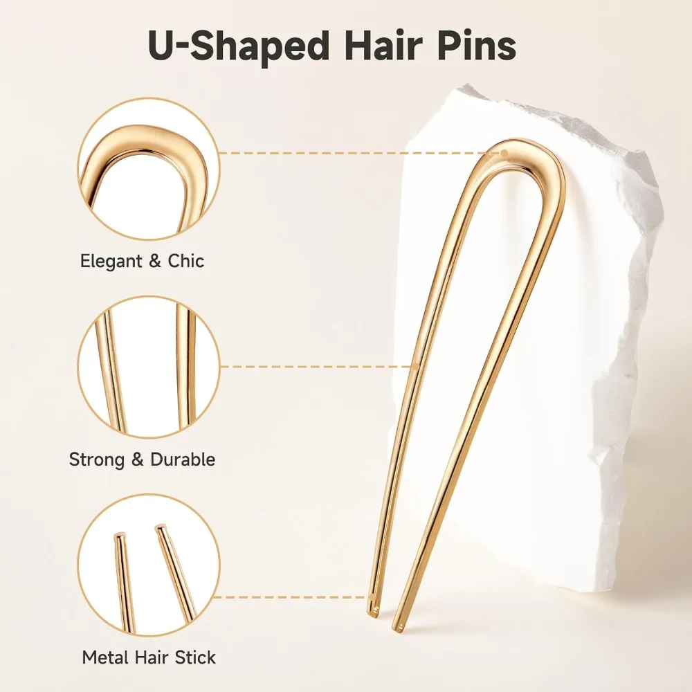 3Pcs Metal U Shape French Hair Pins Alloy Hair Stick Fork Vintage Bun Maker Updo Tool Twist Clip Hair Accessories for Women