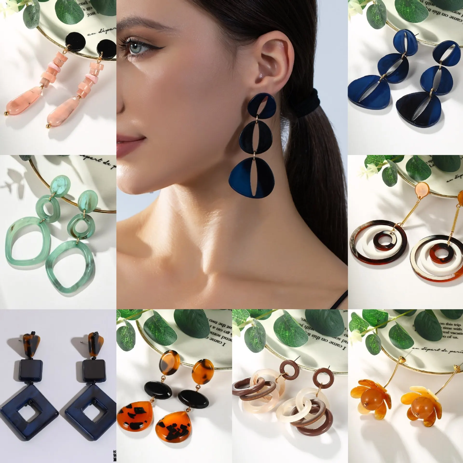 DIY accessories Light luxury acrylic three-layer stacked earrings, upper, middle and lower layered fringed earrings, women's INS