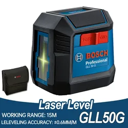 Bosch GLL50G Laser Level 2-Line Professional Grade Green Light Self-Adjusting Level and Vertical Measurement Tool for Decoration