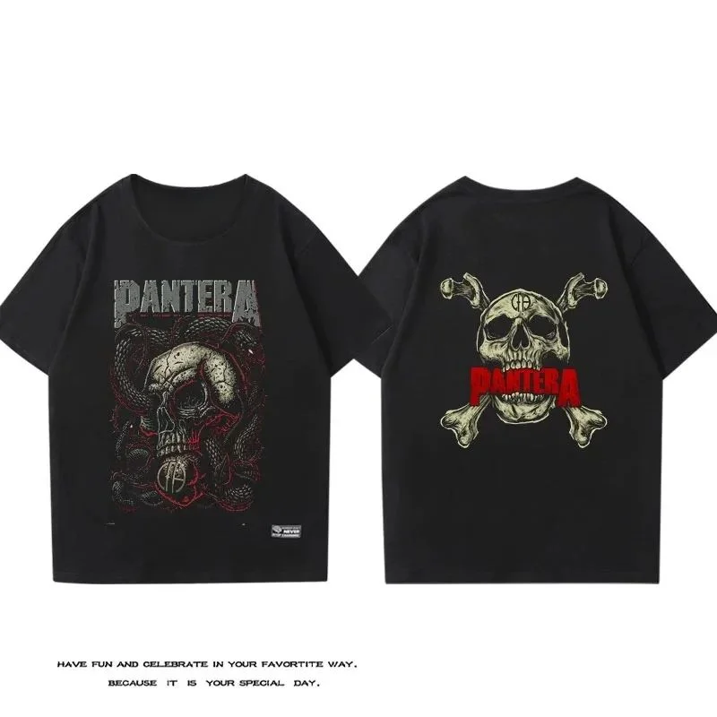 PANTERA Pandora Band Short Sleeved T-shirt Men's Cotton Loose Hard Core Heavy Metal Rock Band Surrounding Half Sleeves