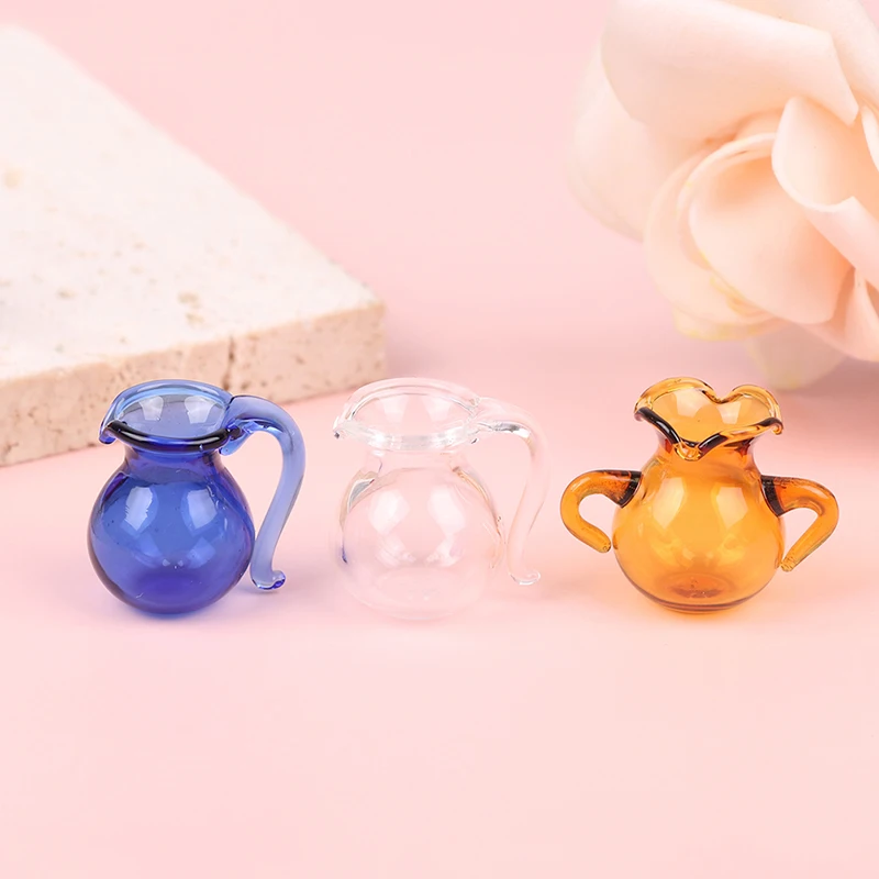 1Pc Dollhouse Miniature Water Jar Pot Dinning Room Glass Water Pitcher Jar Pot Pretend Toy For home Kitchen Decora