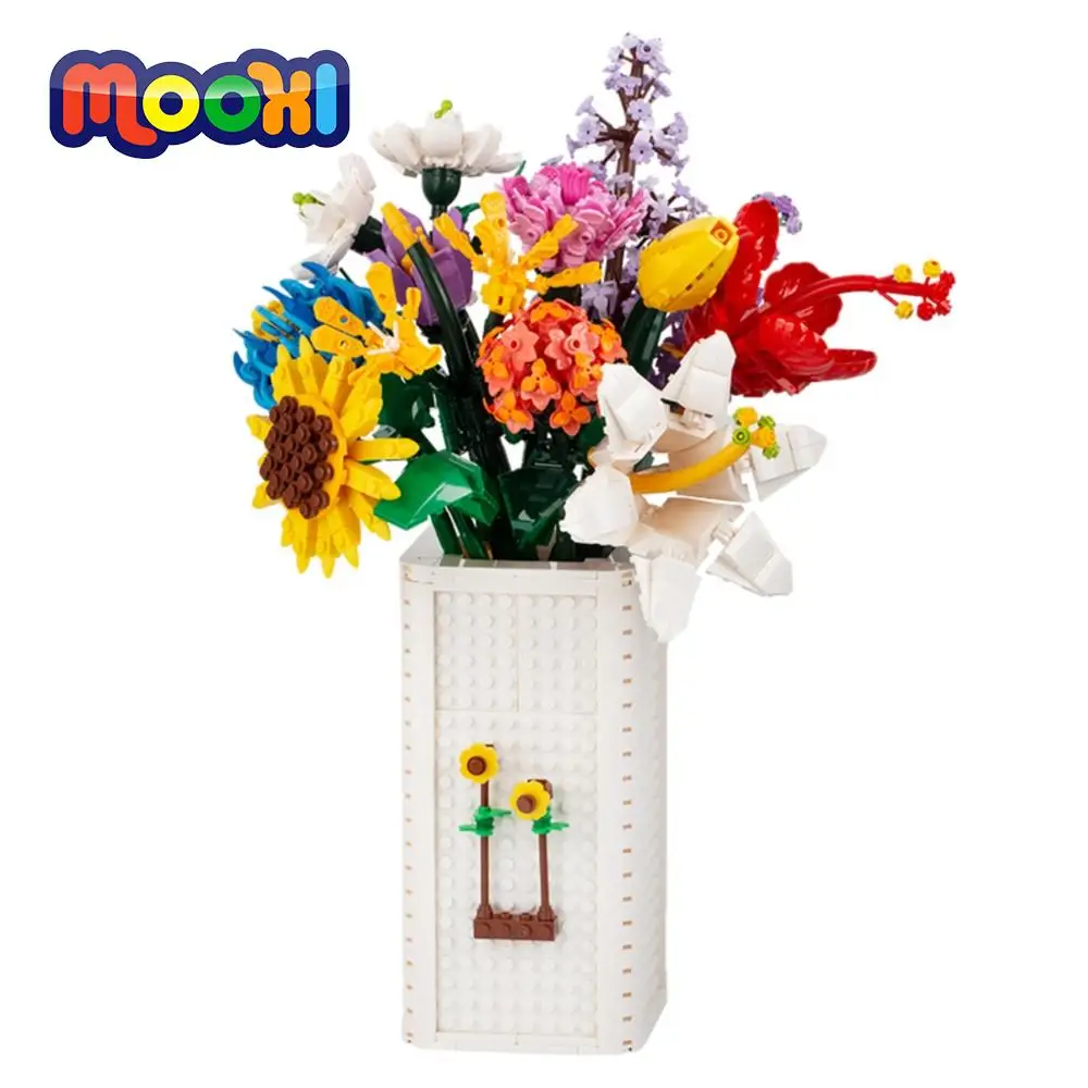 MOOXI Creative 192Pcs MOC Brick Flower Bouquet Vase Compatible 10280 10313 40646 40460 40647 40461 Blocks Kids Toys Gift MOC0067