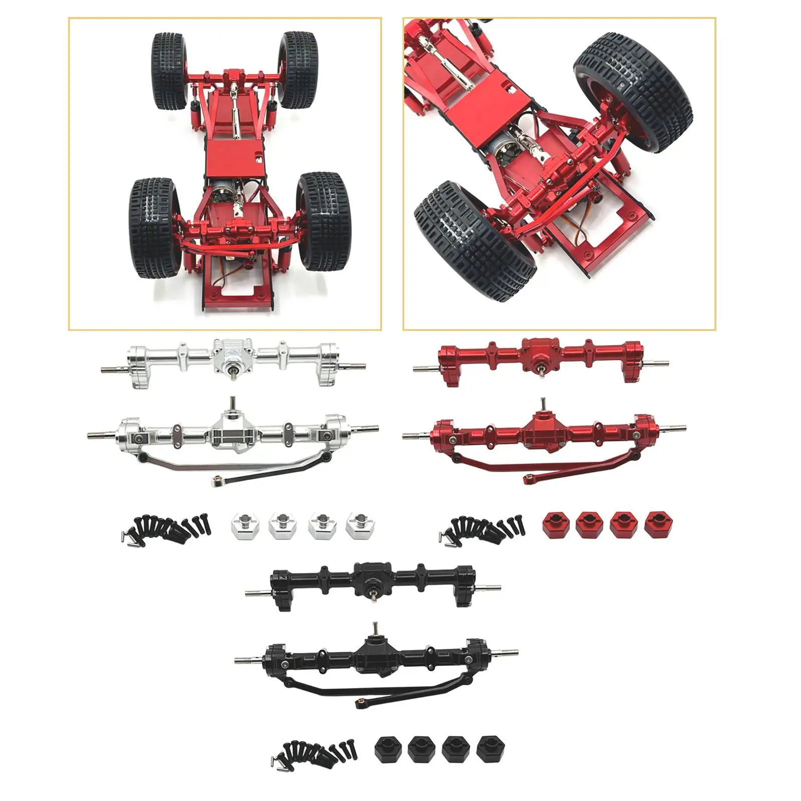 1:12 Scale Front and Rear Axle Set Metal Hobby Axles Housing, Convenient Complete Axle Set for MN168 Trucks Model Truck DIY