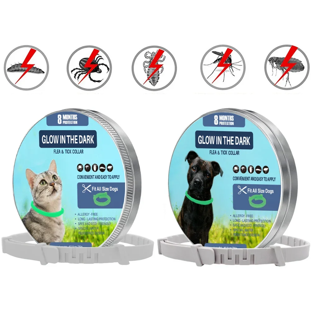 

Flea and Tick Collar Luminous Up To 8 Months Protection Pet Flea Collar Adjustable Size Fluorescent Collar for Dogs and Cats