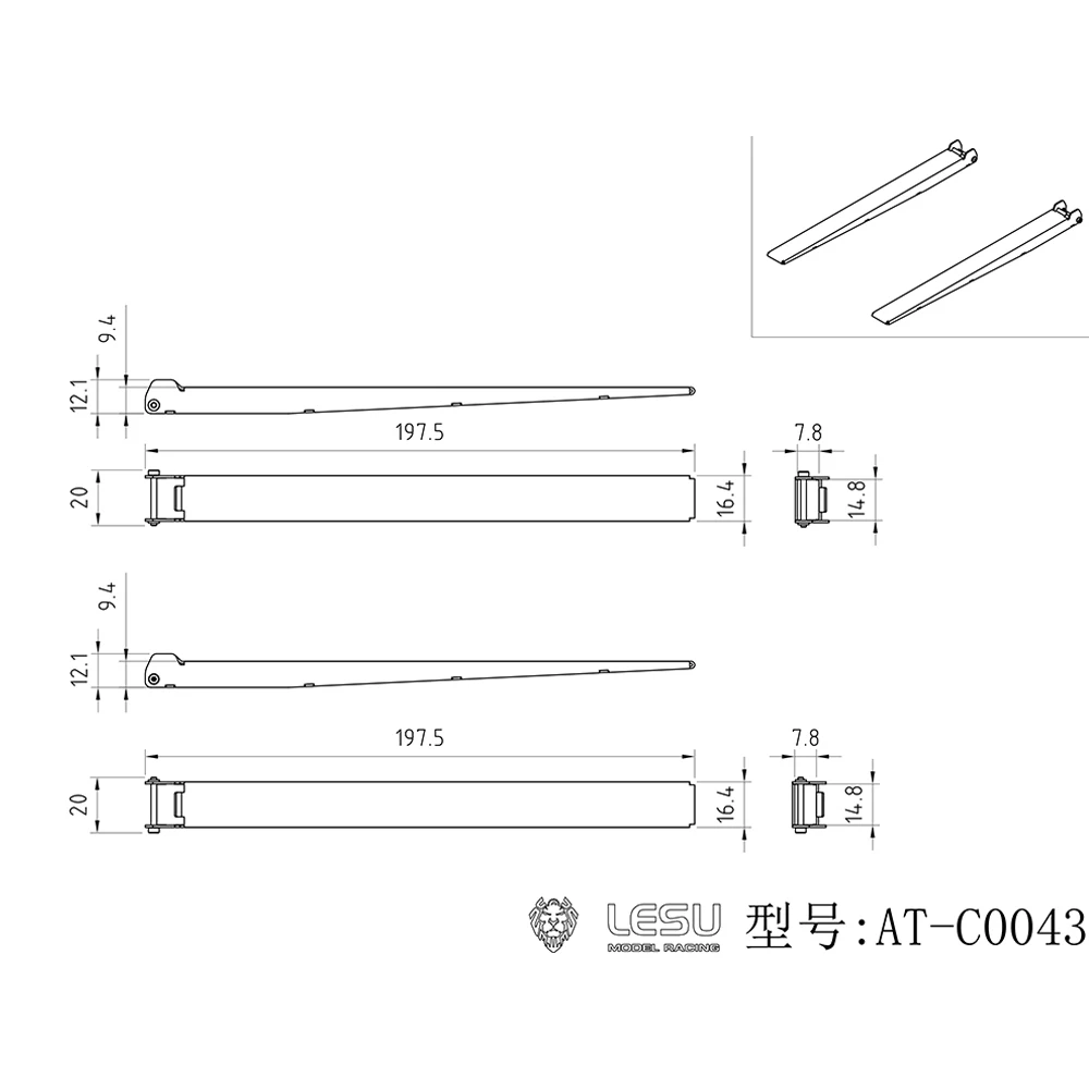 

LESU RC Запчасти Металлическая удлиненная вилка для 1/14 RC Гидравлический тяжелый вилочный погрузчик Aoue-LD160S Модель грузовика с дистанционным управлением Обновленная часть