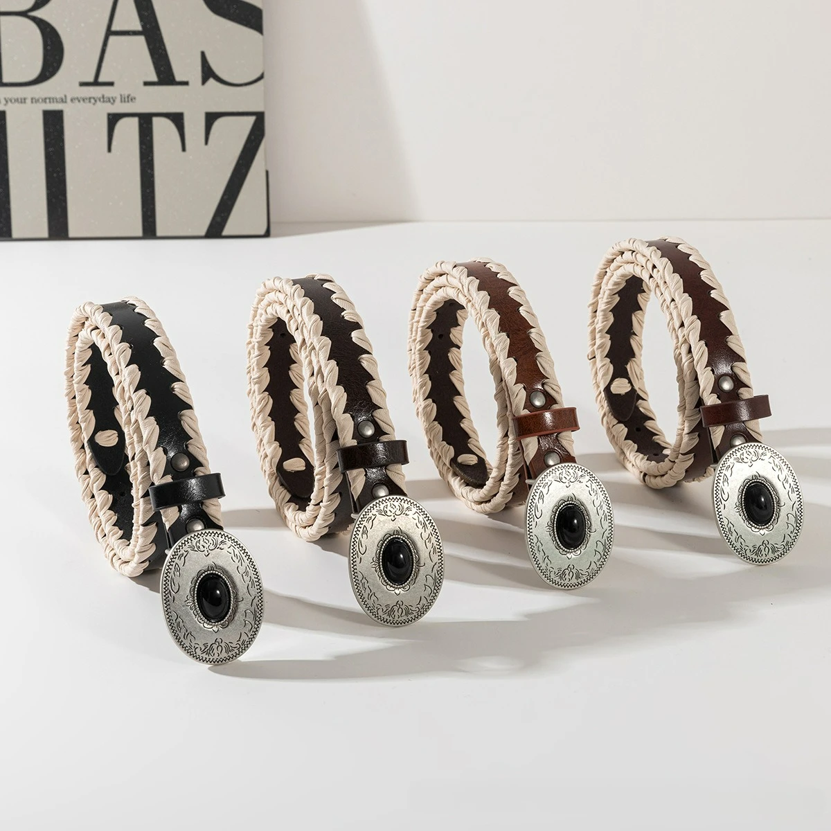 

Винтажный вязаный ремень в этническом стиле для женщин, модный универсальный дизайнерский ремень высокого качества с пряжкой из сплава со стразами