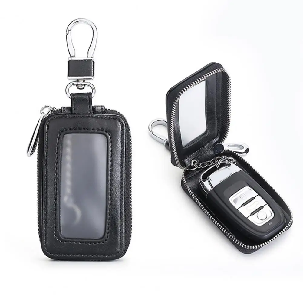 Protective Key Fob Holder Car Keychain Case with Smooth Zipper Closure Easy Grip Faux Leather Auto Key Cover Anti-scratch Entry