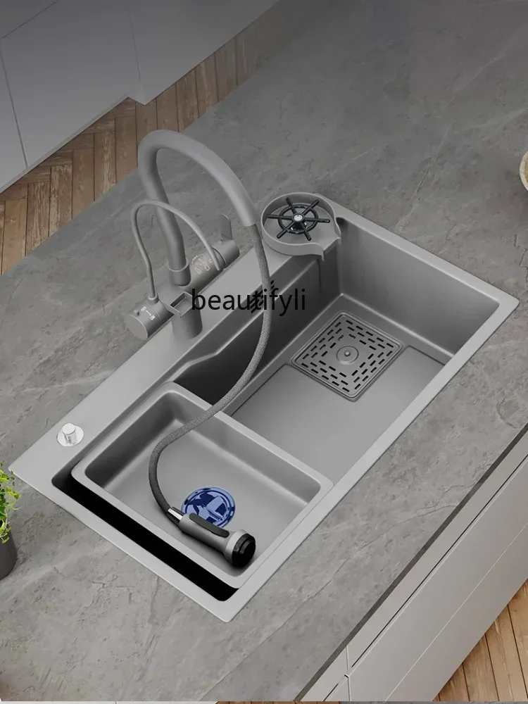 yj 304 Stainless Steel Sink Large Single Sink Side Water Thickening Deepening Drop-in Sink Kitchen Vegetable Basin