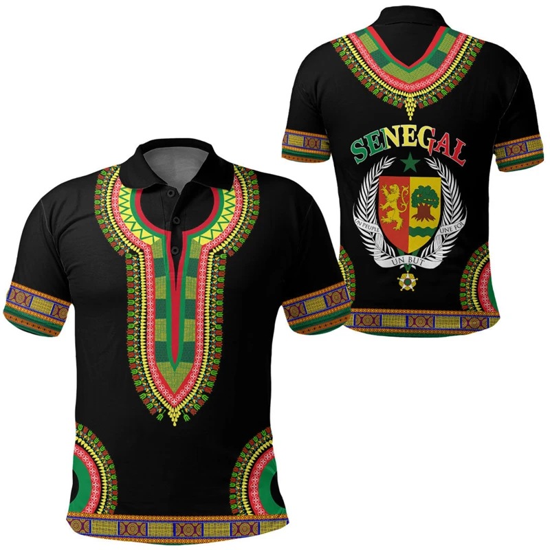 Senegal Flag Map 3D Print Polo Shirts For Men Clothes Africa Boy Short Sleeve POLO Shirt Coat Of Arms Jersey National Emblem Top