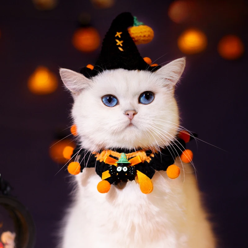 Halloween Handwoven Pet Scarf Collar Bib Drool Towel Cat Dog Funny Outfit Ghost Festival Decoration Yarn Collar Supply