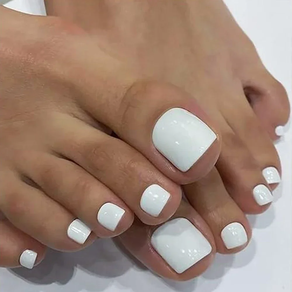 Short Square Fake Foot Nails with Box Natural White Transparent Artificial False Toenail Press on Toenail for Women Art Manicure