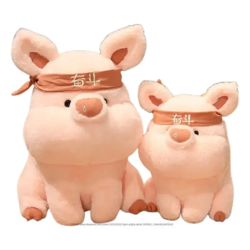 26/38/50cm Funny Sitting Pig Peluche Toys Lovely Fighting Piggy with Hairband Plushie Dolls Stuffed Animal Pillow Creative Gifts