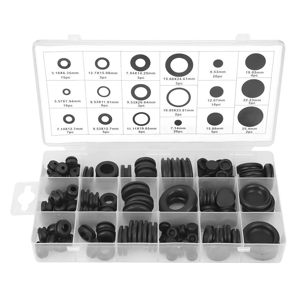 125Pcs 18Sizes Rubber Grommet Assortment Kit Electrical Wire Harnesses Sealing Gasket Protective Washer Automobile Rubber Sleeve