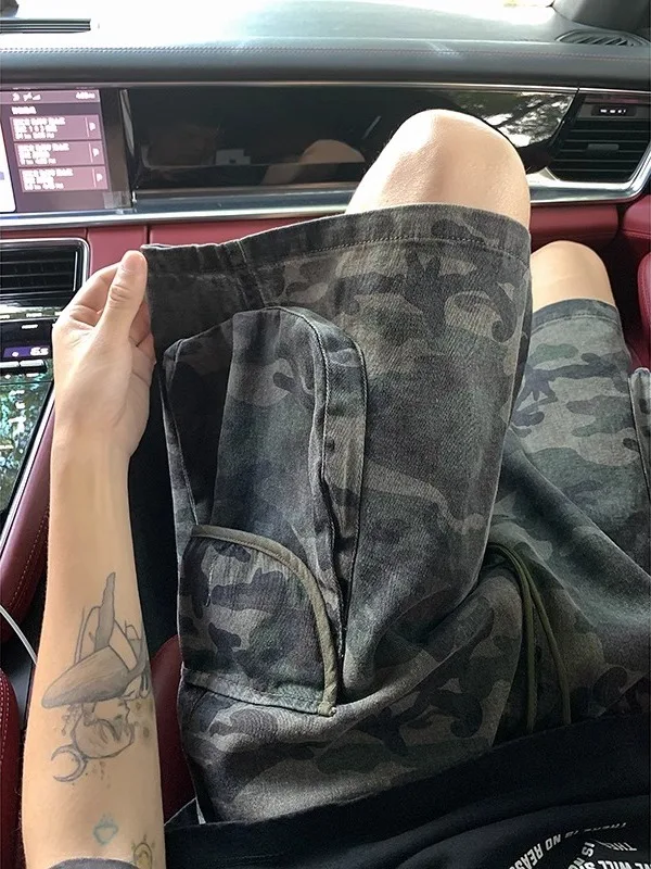 

American Style Camouflage Workwear Shorts Men's Summer High Street Loose Fit Denim Shorts with Big Pockets Youth Fashion