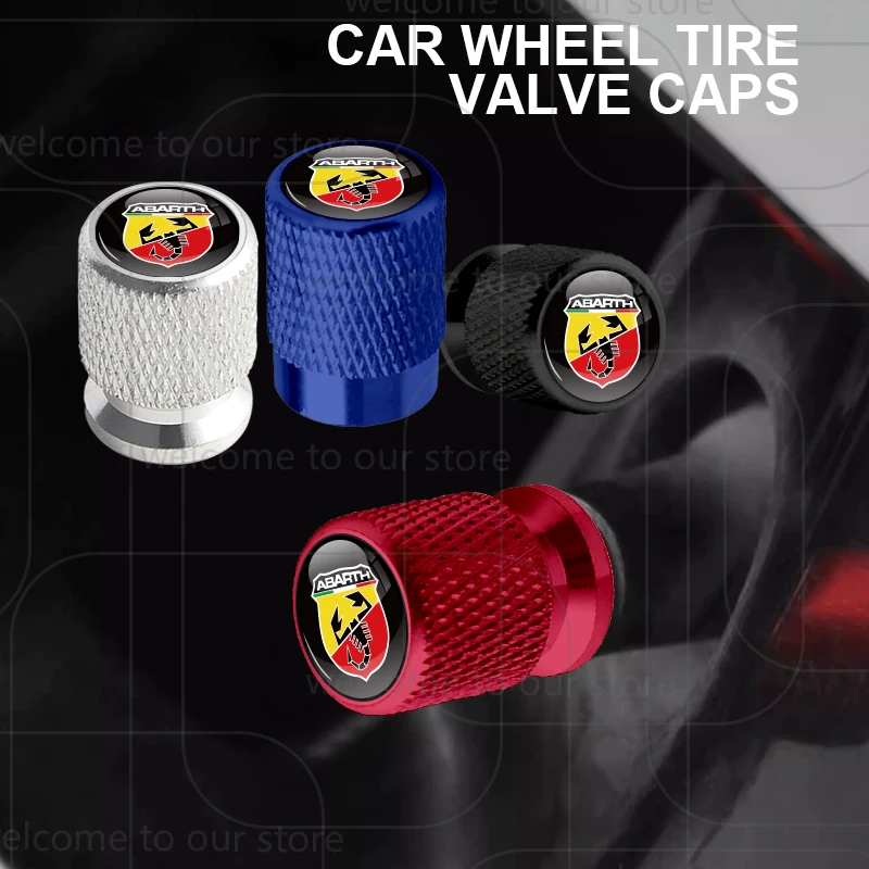 4 pçs válvula de pneu carro escorpião emblema para abarth 595 500 124 aranha tipo panda bravo alumínio porta ar haste capa tampas poeira