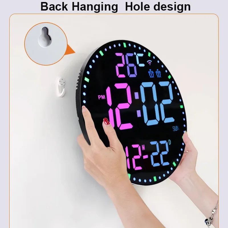 Imagem -05 - Led Colorido Calendário de Parede com Controle Remoto Relógio Digital Alarmes Duplos Wi-fi Data Exibição de Temperatura Decoração