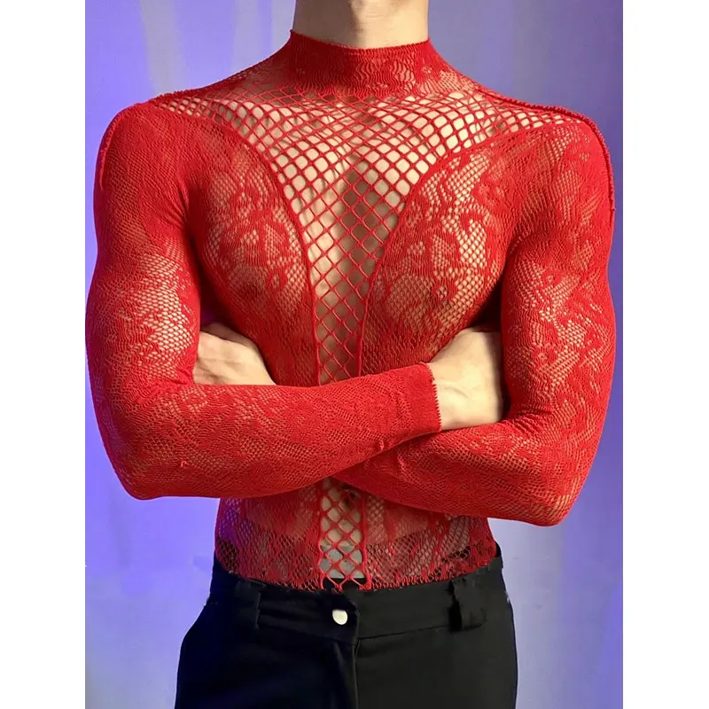 2026 New Men's Long Sleeve Tight-fitting T-Shirt Cutout Backless Short-Sleeve Sissy Top Round-Neck Sheer Summer Fitted Tank Vest