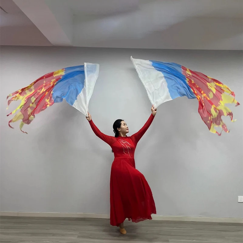 1 Pairs Left Right Worship Flags Praise Dance Rectangle Fire Flag With Scalable Rods Colorful Church Banner Stage Props 180X90cm