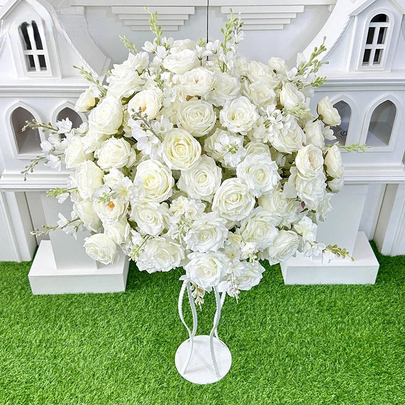 Customized Size Table Centerpiece Flower Ball White Rose Peony Artificial Flowers Wedding Arrangement Decor Party Road Lead Prop