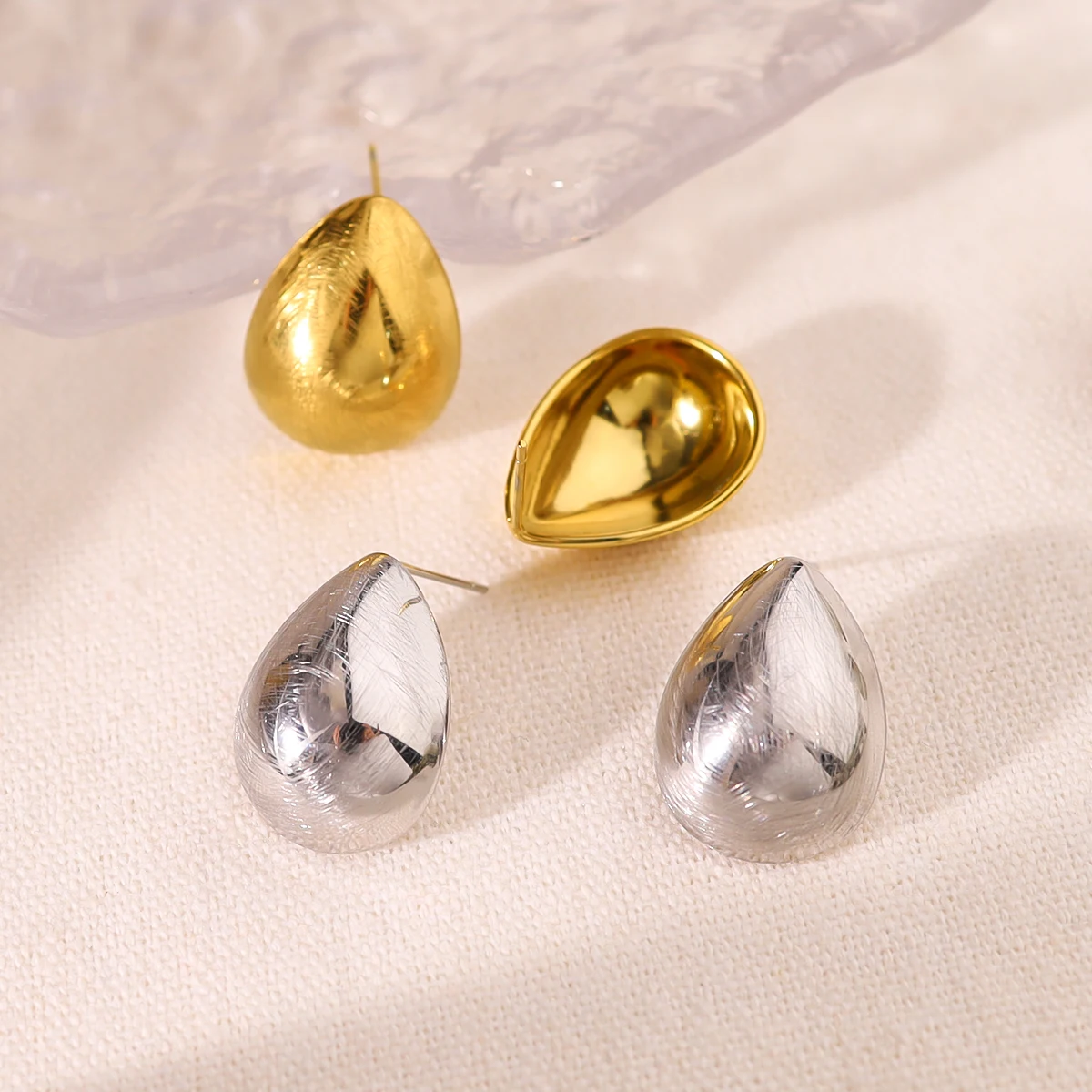 WILD & FREE Metal Scratch Droplet Shaped Stainless Steel Stud Earrings for Women Vintage Minimalist 18K Gold Plated Jewelry image 4