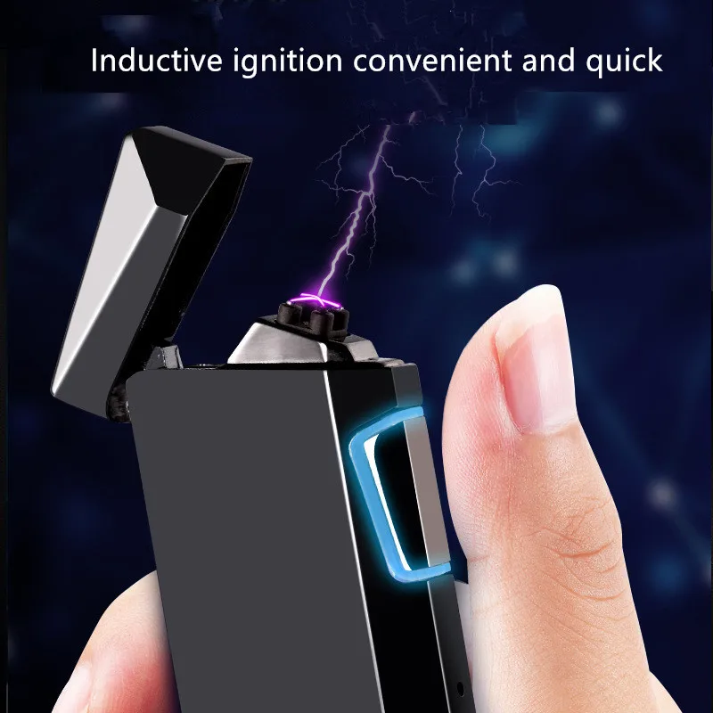 2022 Jobon Electric Lighter Metal Windproof Double ARC Plasma Lighter USB Rechargeable with Battery Indicator Men\'s Gift