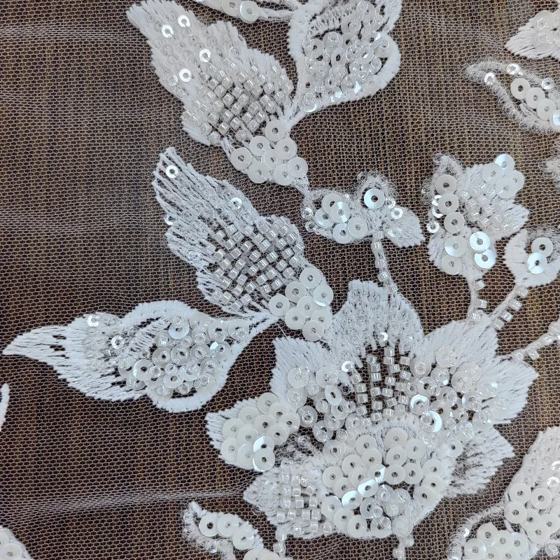 Newly Designed Lace Fabric with Embroidered Beaded Sequins Perfect for Wedding Dresses Kids' Clothing and DIY Curtain Decoration