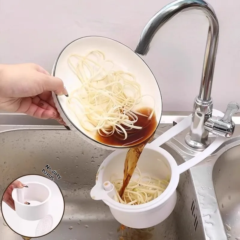 New One-Touch Press Drain Basket, Removable Sink Strainer for Kitchen & Bathroom, Food Residue Sponge Soap Storage Filter Holder