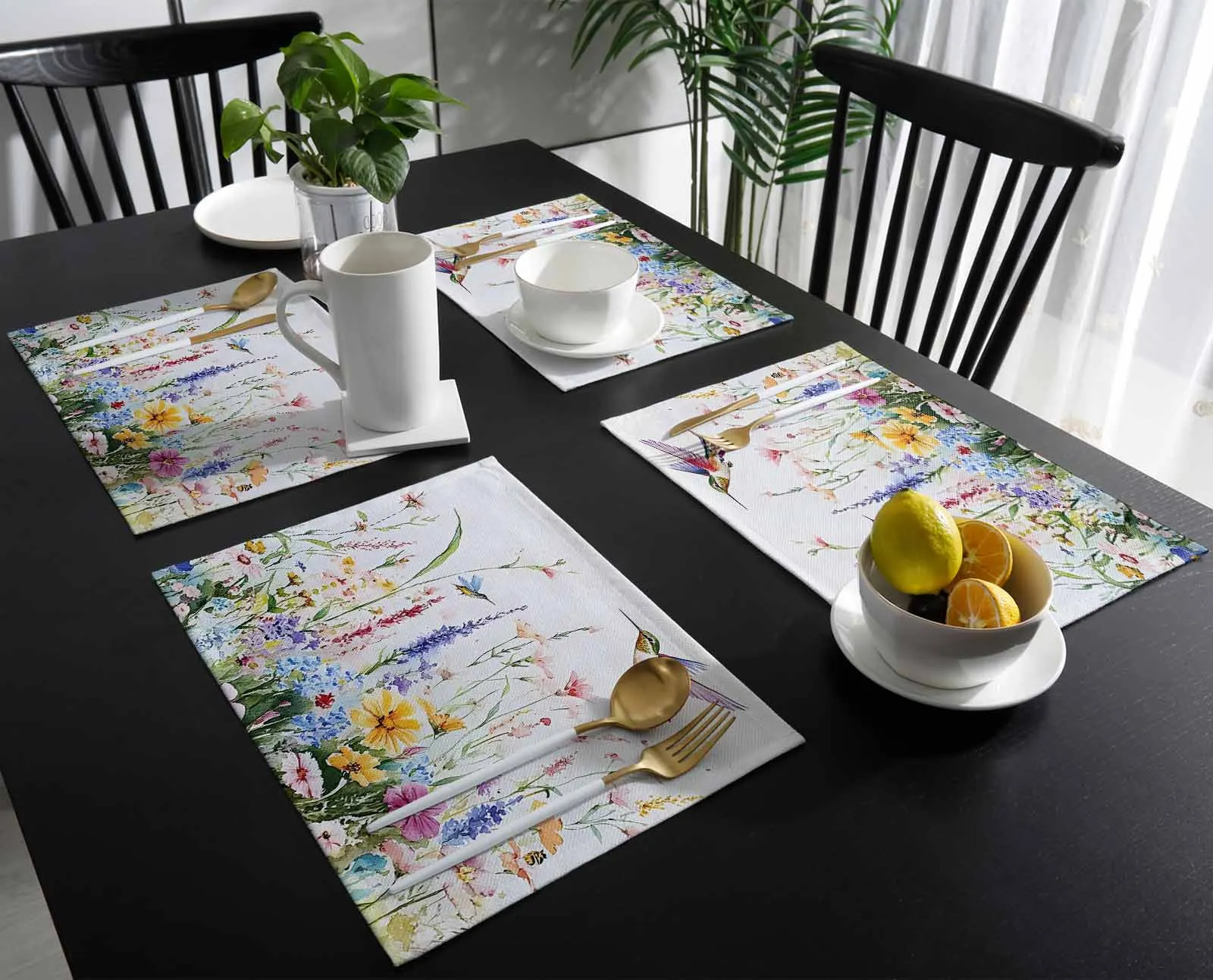 

Colorful Flower Field Bird Table Runner Wedding Decor Holiday Dining Table Decor Linen Tablecloth