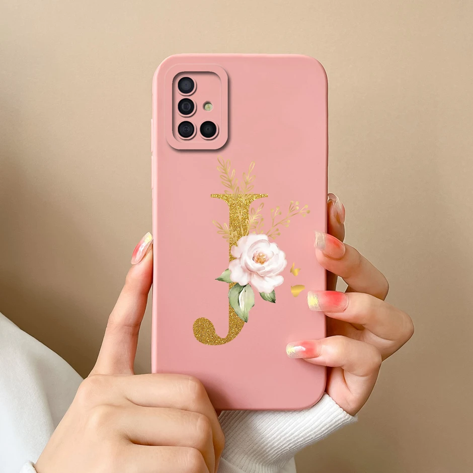 Case For Samsung Galaxy A51 4G Cute Flower Letters Advanced Sense Couple Back Cover For SamsungA51 A 51 4G Soft Silicone Fundas