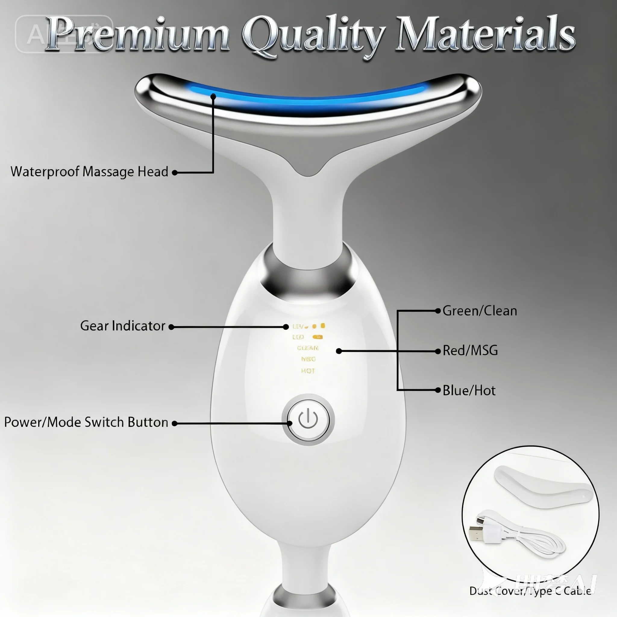 أداة نحت الوجه، مدلك الرقبة والوجه، جهاز محمول 7 في 1 للعناية اليومية بالبشرة، أبيض