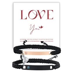 Couples Magnet Bracelets Handmade Braided Heart Shape Magnetic Bracelets, 2pieces Set Rope Wristbands Anniversary Gift