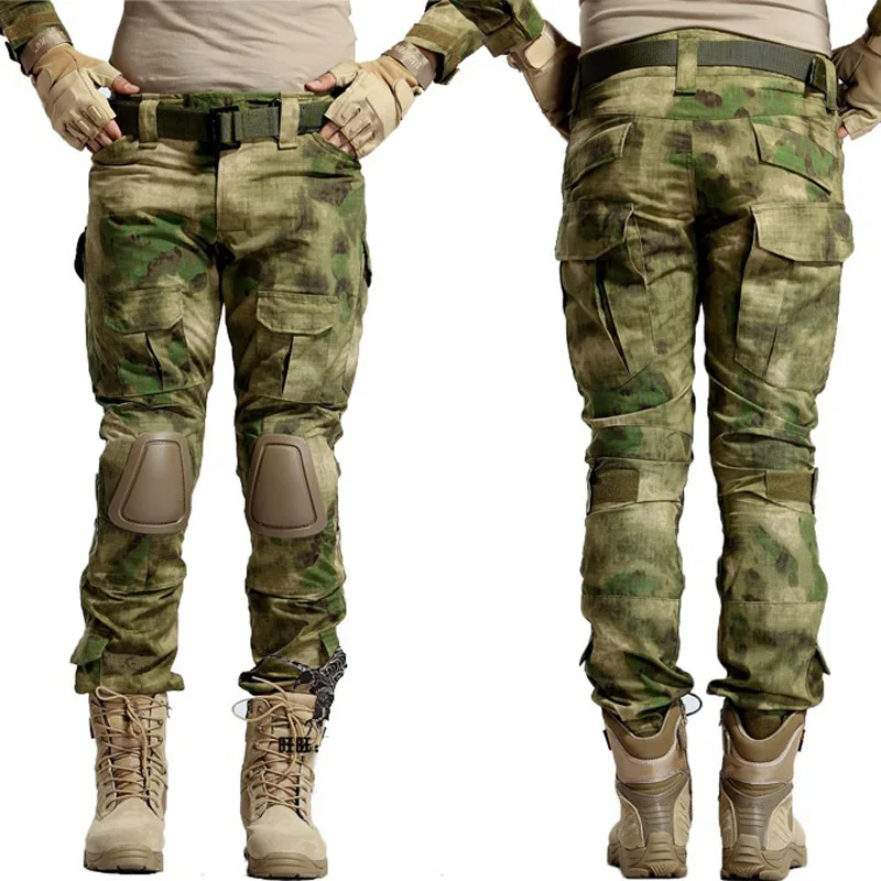 Airsoft Camouflage Taktische Anzüge Langarm Militär Uniform Mehrere Taschen Flog Kampf Kleidung Set Mit Knie Pads A2F218