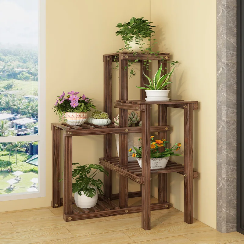 6-Tier Plant Corner Stand Wooden Display Shelves for Garden Patio Indoor Outdoor Planter Pot Rack for Succulents Shelf