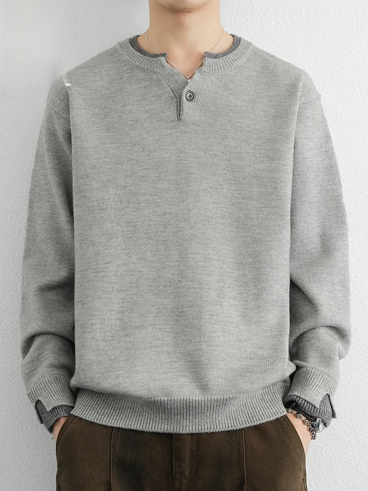 

Мужской зимний утепленный свитер свободного кроя с V-образным вырезом, вязаный, повседневный, модный, удобный