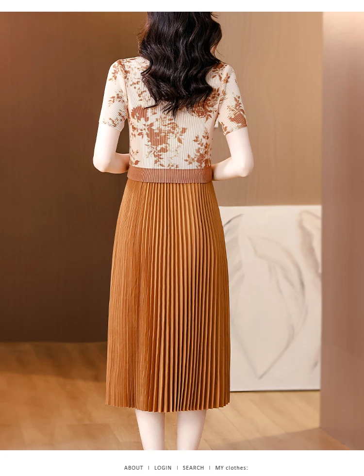 2024 Summer Women's Three Mansion Suit Collar High end Elegance Waist Contrast Color Sweet Fake Two Piece Pleated Dress