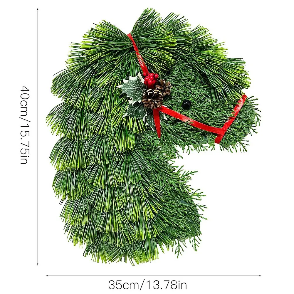 F-T венок с головой лошади, венок из искусственных сосновых ветвей, деревенские искусственные зеленые венки для входной двери, с декором из красной ленты