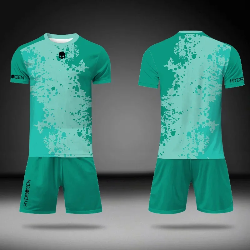 Fashion Men\'s Gradient Green Printed Tracksuit Summer T Shirt And Drawstring Pocket Shorts 2-Piece Outfits Tennis Sportswear Set