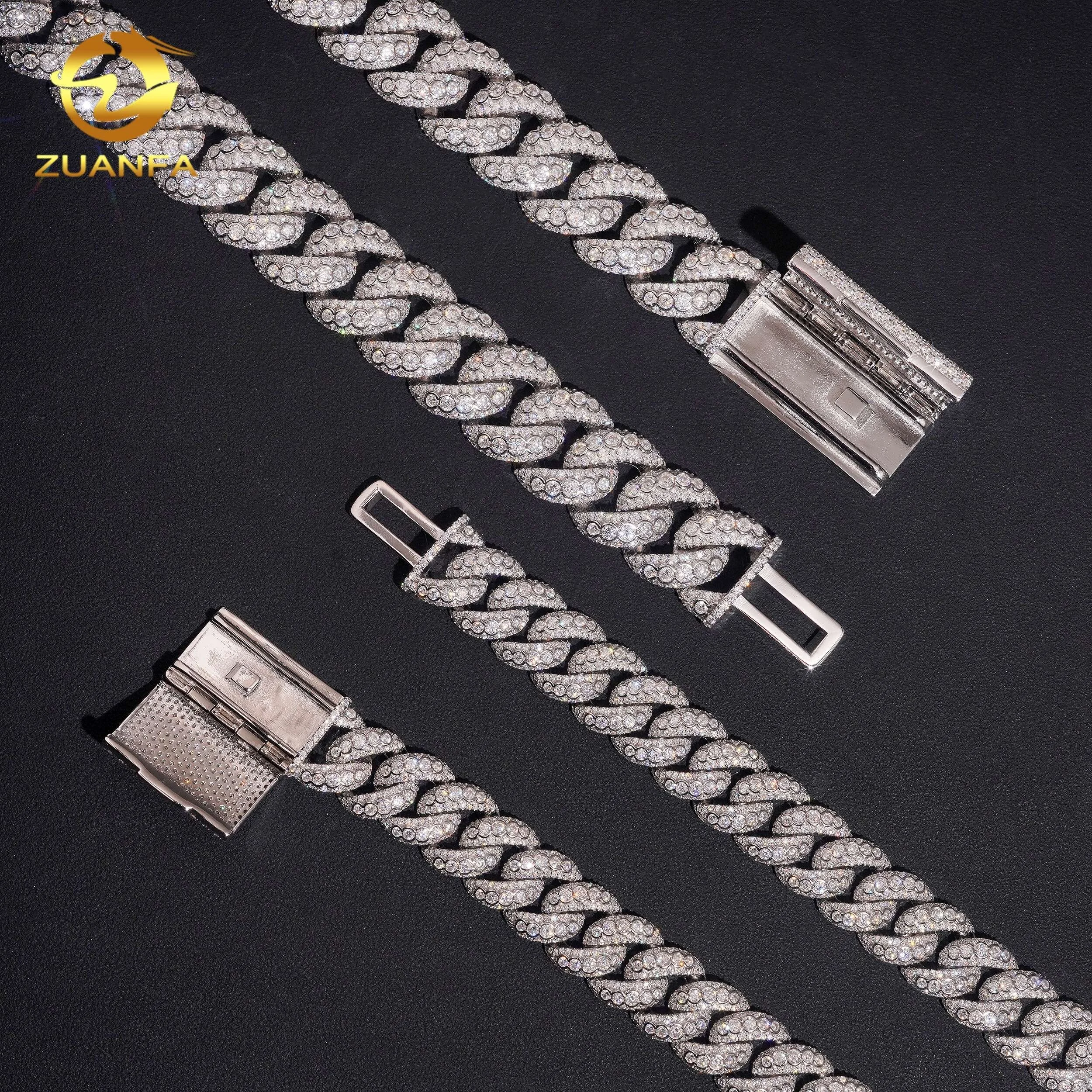 Link .Moissanite Cuban Chain 925 Silver 15mm 20mm Iced Out Miami Cuban Necklace Pave Hip Hop Jewelry Chains for Men Women