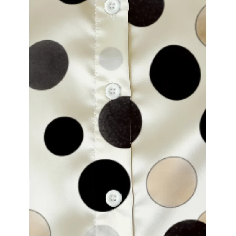 20256Women's Elegant Irregular Polka Dot Digital Print Silky Satin Shirt，Collared long-sleeve single-breasted shirt - view 4