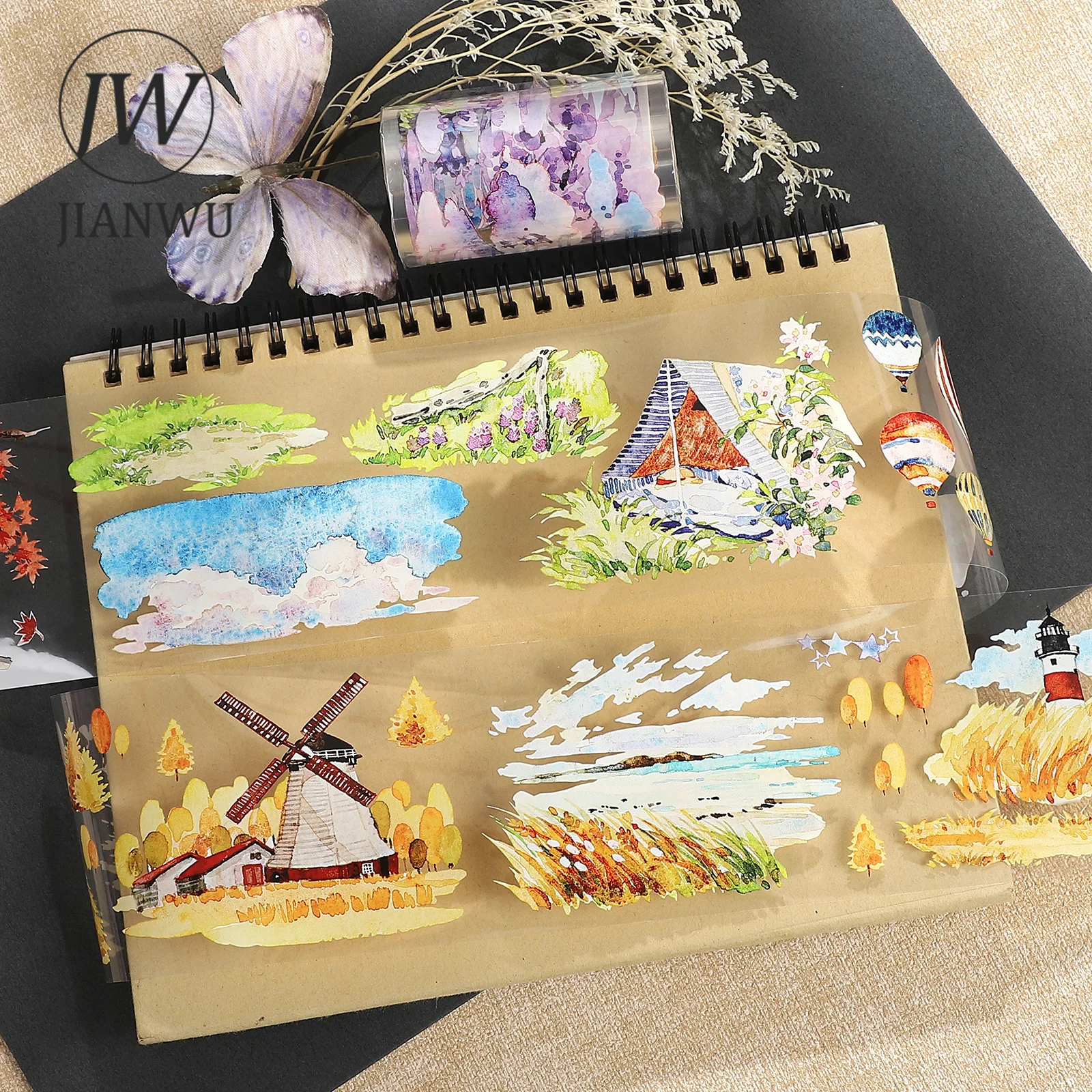 jianwu-70mm-6m-vintage-season-flower-tree-landscape-landscape-material-collage-scrapbooking-pet-tape-creative-journal-stationery