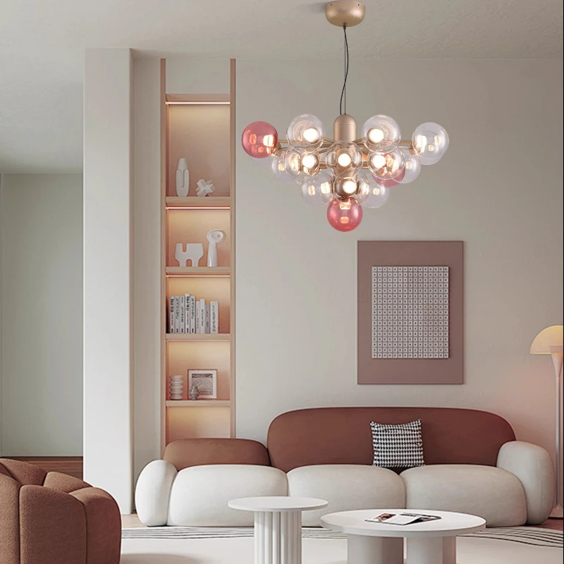 New Light Luxury Creative Living Room Chandelier Designer Art Magic Bean Molecular Glass Lamp Restaurant Bubble Ball Light