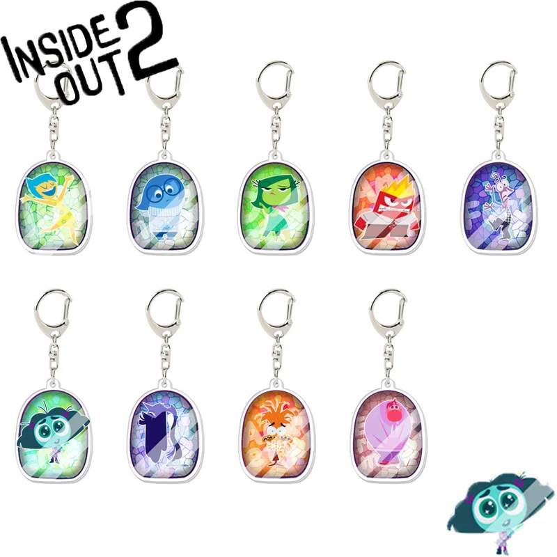 

2024 New Inside Out 2 Peripheral Keychain Double-sided Printed Kids Bag Hanging Jewelry Anime Figure Sadness Joy Kids Gift