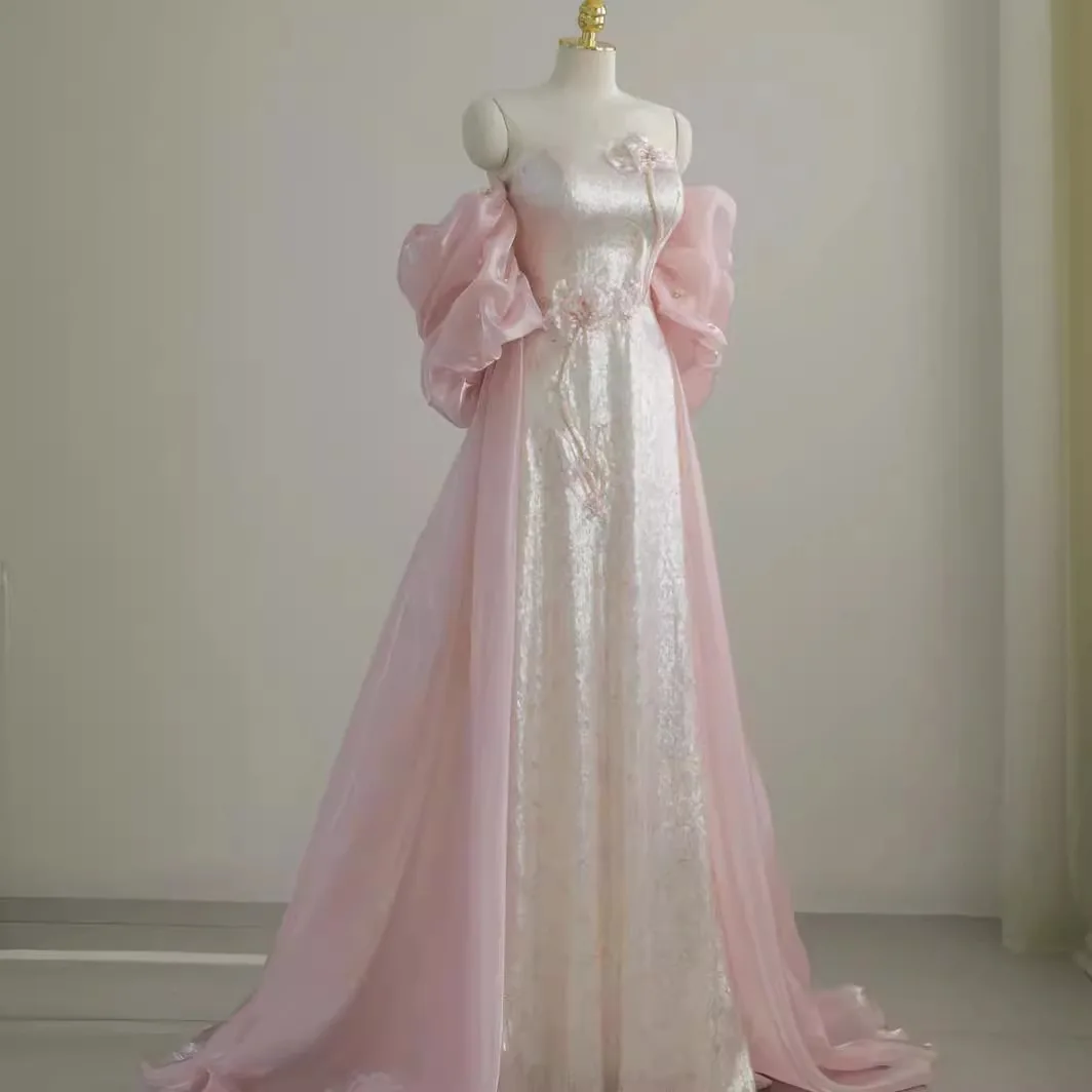 Robe de soirée de forme trapèze, tenue de soirée de mariage, vintage, perles, paillettes, fleurs, princesse, luxueuse