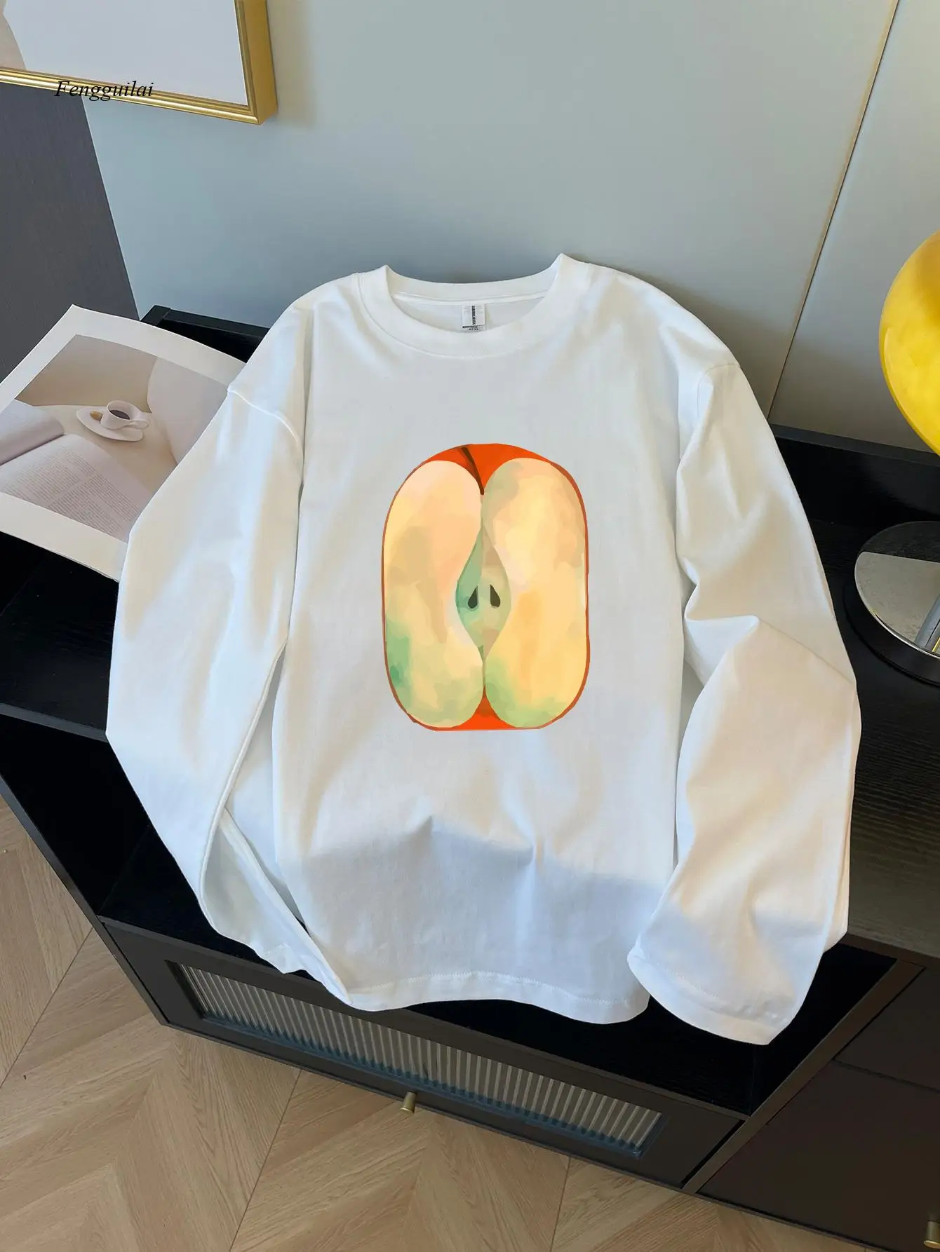 Casual Long Sleeve Crew Neck T-Shirt - Vibrant Abstract Face Print, Regular Fit, Autumn Winter Fashion Top